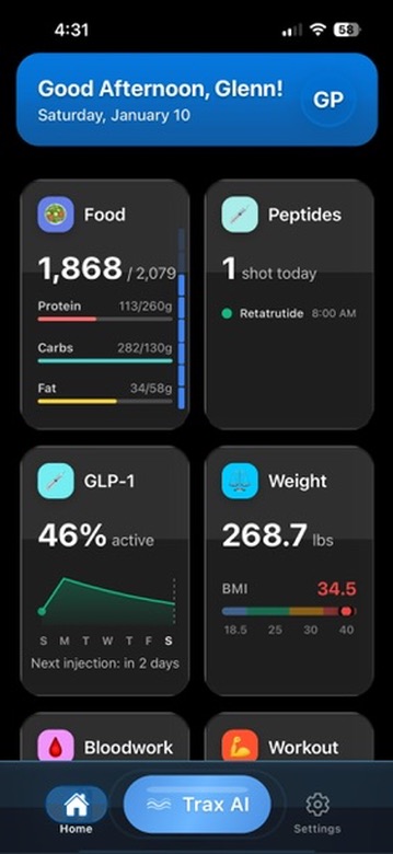 InfiniteTrax Home Screen